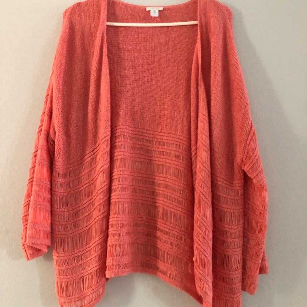 Chico’s Women size 3 Orange Knit Cardigan Sweater Jacket